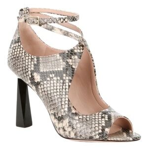AD & DAUGHTERS Snake Print Leather Ankle Buckle Strap Peep Toe High Heel US: 7.5